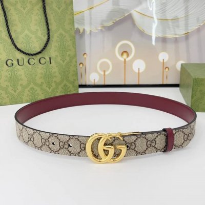 特 Gucci 古驰 3.0Cm 经典进口帆布防水料配牛皮底 搭配Cc转动扣 双面可用 做工精细
