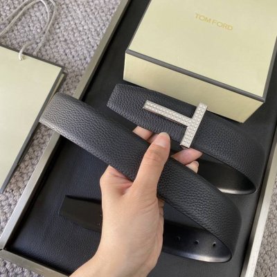 Tom Ford 汤姆福特。新品高端双面小牛皮，简约商务男士腰带，不锈钢真空电镀24K金，手工镶钻，4.0Cm宽，双面使用，配原版包装