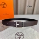 HermèS 爱马仕针扣 原单品质 进口头层牛皮 咖啡色荔枝纹搭配黑色平纹 32Mm宽 双面可用 配官网H亮金 亮银扣
