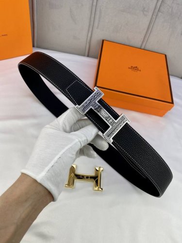 特 3.8宽 爱马仕hermes男士腰带皮带38Mm 原厂togo荔枝纹牛皮 双面使用实物实拍 新款五金 一件代发