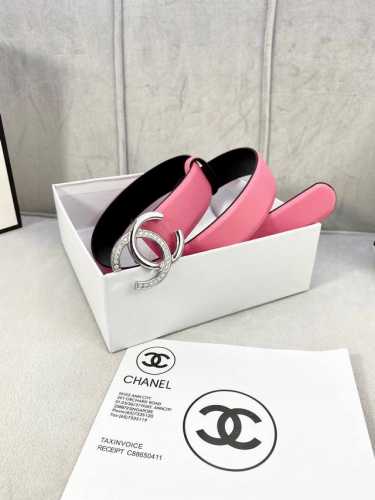 特 P190 宽度3.0Cm Chanel 香奈儿 经典款平纹 两面原版牛皮金 银 色镶钻钢扣。