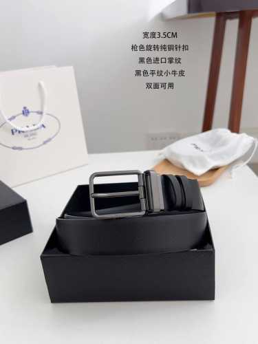 特 普拉达 顶级货品 宽度 3.5Cm 粒面头层小牛皮，精致斜针走线。 意大利芬尼斯油边