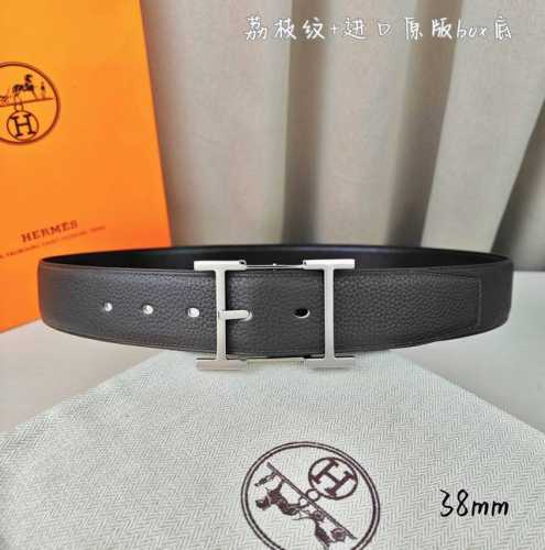 特 HermèS 爱马仕针扣 原单品质 进口头层牛皮 咖啡色荔枝纹搭配进口原版Box黑色平纹 38Mm宽 双面可用 配官网H亮银 亮金 亮枪扣