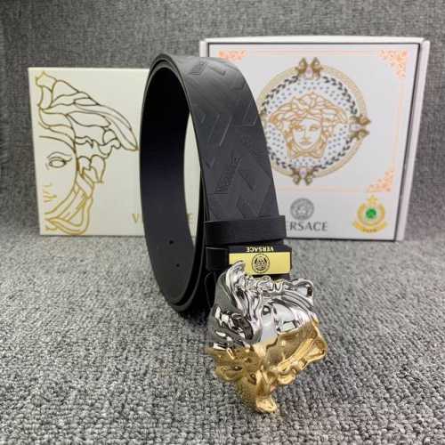 品名：Versace.范思哲 材质：原单牛皮腰带 百分百头层牛皮腰带保证真皮，24K纯钢扣，专柜原单品质、做工精细，时尚大牌，送人自用首选 包装： 请认准如图专