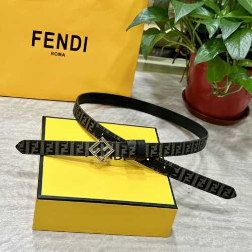 Fendl芬迪专柜同款 宽20Mm 原版定制布料 单环皮带钢扣 Ff图案布料材质 棕色皮革内衬 单钉镀钯金属配件 时尚潮流 经典系列