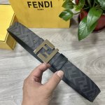 图片包装 Fendi 芬迪 专柜同款 宽4.0Cm 双环正反用腰带 Ff按钉搭扣 黑色Cuoio Romano皮革材质 反面面料带有烟草黄和黑色Ff图案 黑色珐