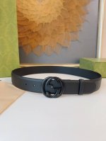 特 Gucci 优质柔软细腻小牛皮面料 内衬进口专用底皮 宽度4.0Cm 新版圆润互扣式双G搭扣
