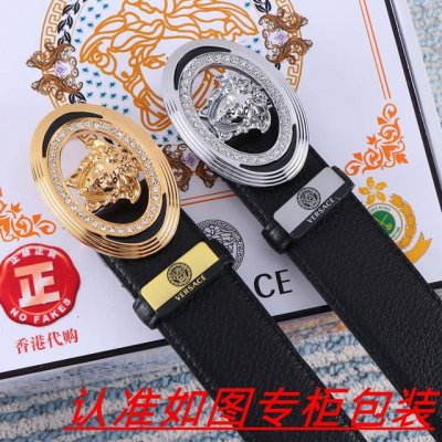 品名：Versace.范思哲原单 材料：百分百头层牛皮，保证真皮。24K纯钢扣双面可用专柜同等质量， 送人自用首选 包装： 请认准如图专柜包装，赠送打孔器，银联