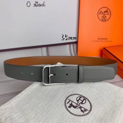 HermèS 爱马仕 新款针扣皮带 原单品质 进口头层牛皮 锡器灰荔枝纹面搭配土黄色平纹底 35Mm宽 配官网亮金 亮银扣