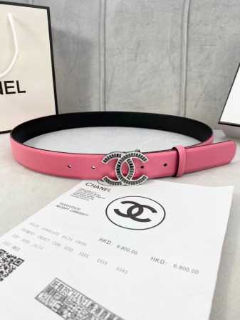 宽度3.0Cm Chanel 香奈儿 女士腰带皮带新款柔小牛皮金 银色方钻金属钢扣。 - 点击图像关闭