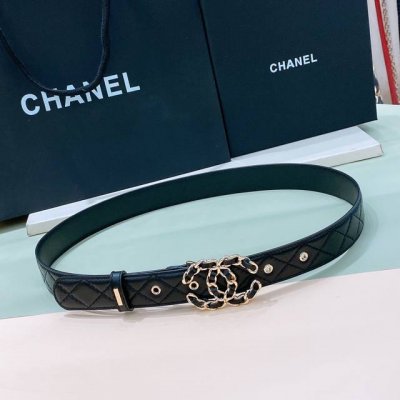 特 C Hanel Logo 皮条配色 Cc扣 黄铜金色金属 3.0Cm精品 羊皮腰带 手感柔软极佳 典雅 欧码75、80、85、90、95、100 不含扣长度