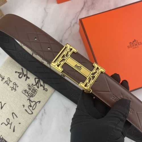Hermes爱马仕 男士双面皮腰带38Mm 双面进口花纹皮压制。可双面使用 专柜走线 搭配新款扣。