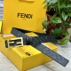 Fendi芬迪专柜同款 宽3.0Cm 双环正反用腰带 Ff按钉搭扣 黑色Cuoio Romano皮革材质 反面面料带有烟草灰和黑色Ff图案 黑色珐琅金属饰面 时