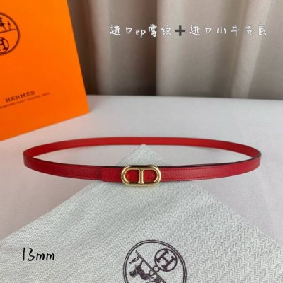 HermèS 爱马仕女款细腰带 原单品质 原版进口E手掌纹配进口小牛皮底 双面可用 红色红色 13Mm宽 搭配H亮金 银扣