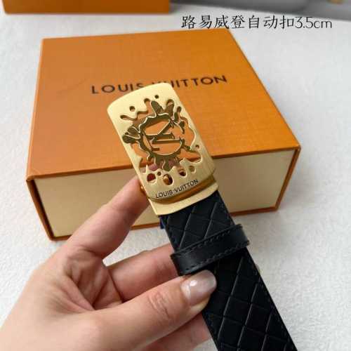 特 品牌： 路易威登 新款进口小牛皮，手感细腻柔软。搭配纯钢自动精品钢扣，男士必备！宽度：3.5Cm