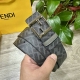 图片包装＋10 Fendi 芬迪 专柜同款 宽4.0Cm 双环正反用腰带 Ff按钉搭扣 灰色Cuoio Romano皮革材质 反面面料带有烟草黄和黑色Ff图案
