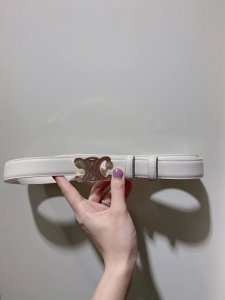 特 Celine 23 中号Triomphe Taurillon皮革腰带 青铜色 Taurillon.中腰，金色饰面金属件、亮面牛皮腰带 咖啡色！Triomph