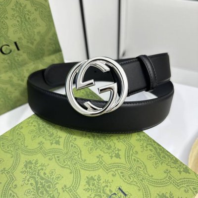 Gucci 0Ya0X 优质柔软细腻小牛皮面料 内衬进口专用底料 宽度4.0Cm 新版圆润互扣式双g搭扣