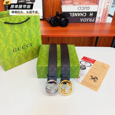 Gucc古奇G家 原单新品 带身采用雙面意大利進口原廠牛皮纹 非市场普通版本 黑色经典配色 百搭适合各种场合 扣头精品设计注意细节 宽度3.8Cm