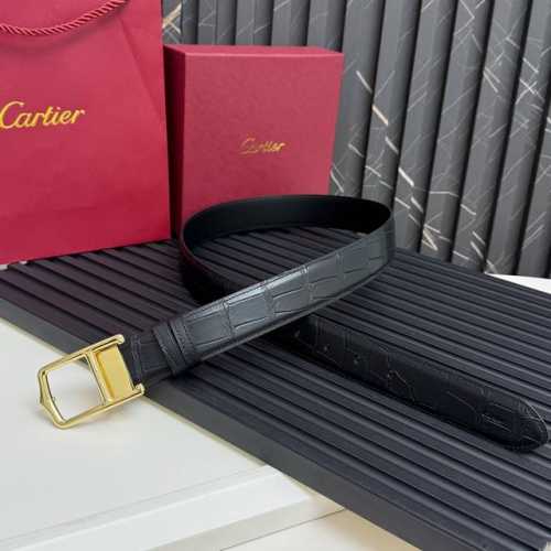 特 镀钯饰面针扣式皮带 Cartier标志 黑色鳄鱼纹皮带 浮雕 Cartier 标志 尺寸 宽35毫米 可调节 10250340