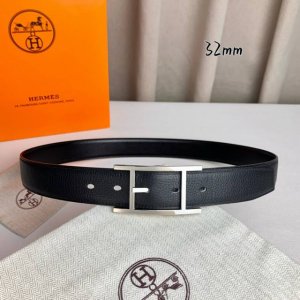 HermèS 爱马仕针扣 原单品质 进口头层牛皮 黑色荔枝纹搭配黑色平纹 32Mm宽 双面可用 配官网H亮金 亮银扣