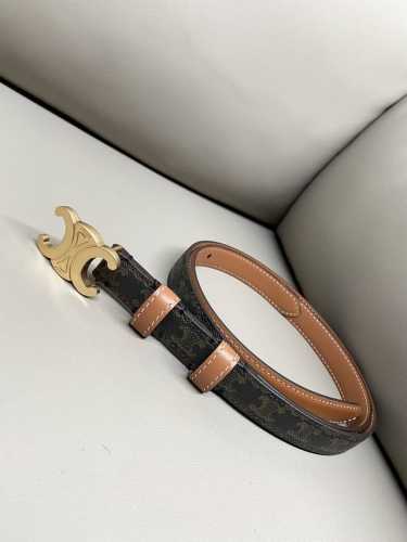 特 Celine 赛琳 Triomphe Canvas標誌印花和牛皮革 1.8寬度 針孔皮帶 細版腰帶