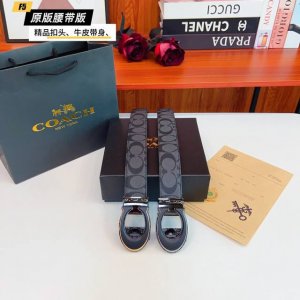 原版品质滑道 品牌：蔻驰C家 男款 颜色：黑 扣头：金 银 扣头：原版精品纯铜五金扣头 带身：原版牛皮 尺寸：宽约：3.8Cm 长约：95Cm-125Cm 类别