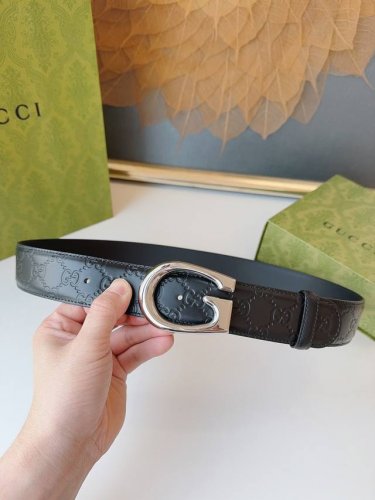 Gucci 经典全皮压花，专柜新版Logo横标，原版进口南非皮底，精品双G钢扣 高端品质，不惧对比，宽度：4.0Cm 代购版本 原单130