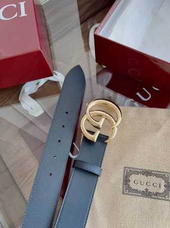 -Gucci 表面头层小牛皮 宽度4.0Cm 专柜新版Logo横标，原版进口南非皮底，精品双G铜扣 高端品质，不惧对比。 - 点击图像关闭