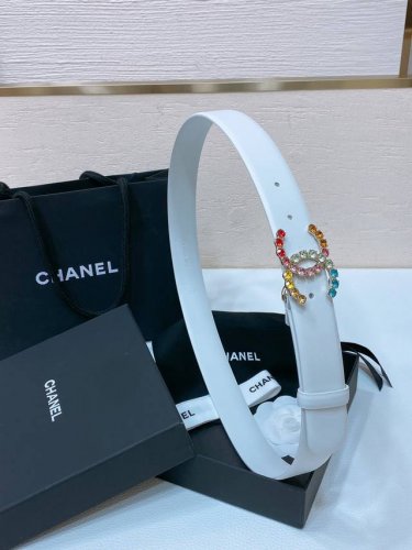 Chanel 24C 水钻粉 红 兰 青 黄彩色金属 Logo搭扣 黄铜金属进口胎牛皮平纹带身 手感柔软 细腻 3.0Cm