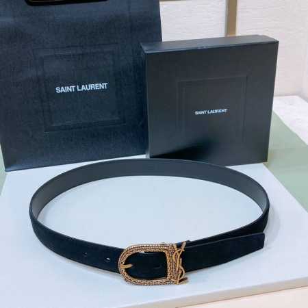 特P200 Saint Laurent 23圣罗兰女士腰带皮带 Cassandre仿鹿绒 铜扣 、原厂精密电渡扣头，意大利原厂皮，宽3.0代购级。 - 点击图像关闭