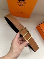 特 爱马仕Hermes男士腰带 进口手掌小牛皮 车白线 精钢精品五金 双面可用 宽3.8Cm