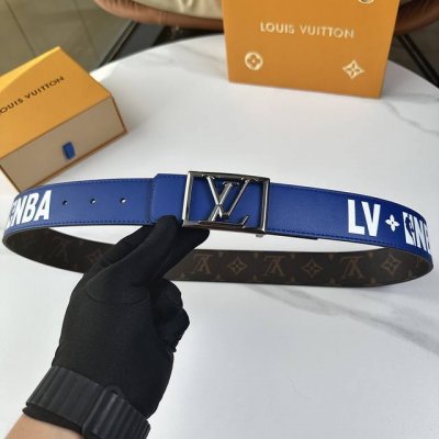 L0Uis Vuitt0N 今季联名新品 驢家原單腰帶 寬度40毫米 定制帆布面內襯進口蓝色小牛皮底 丝印Nba字样 全新開模精鋼五金搭扣 雙面用 經久耐用 百