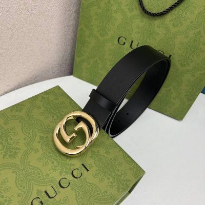 Gucci. 原单头层小牛皮，互扣式钯色金属双g扣，原版开模，品质上乘，手绘边缘,3.7厘米宽