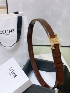 Celine 23 小号Triomphe Taurillon皮革腰带 青铜色 Taurillon.中腰，金色饰面金属件、亮面牛皮腰带 咖啡色！Triomphe皮