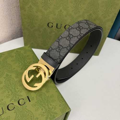 G U C C I 頂級品质 寬度3.7Cm一面專用訂製灰色帆布面料 衬托原厂猪皮纹灰色底 全新開模旋轉精密電鍍搭扣 对版专柜