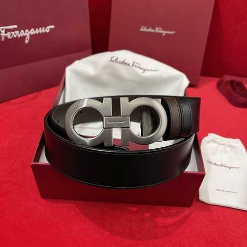 Ferragamo 菲拉格慕 雙面意大利進口原廠黑配全新精品镀钯搭扣 寬度35毫米 雙面可用 該皮帶可調節 且能根據需要裁剪達到修身效果