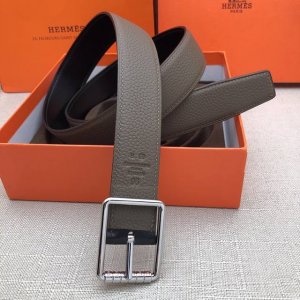 新款针扣 爱马仕原单货皮带 进口头层牛皮 荔枝纹 灰色 32Mm宽 双面可用 配官网滚轴扣