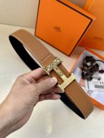 特 爱马仕Hermes男士腰带 进口手掌小牛皮白线精钢精品五金 双面可用 宽3.8Cm