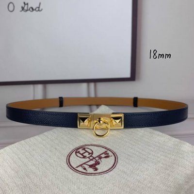 HermèS 爱马仕女款金字塔腰带，进口手掌纹，深蓝色＋E土黄色平纹底，配原单钢扣，带身18Mm宽，腰围大小可调节