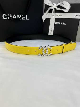 宽度3.0Cm Chanel 香奈儿 进口柔软小牛皮金 银色花纹金属精品钢扣。 - 点击图像关闭