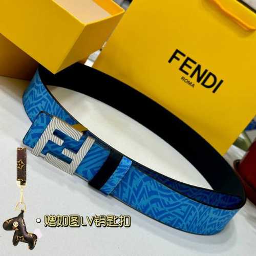 Fendl 芬迪 专柜同款 宽40Mm原版定制天蓝色ffvertigo图案皮料 搭配ff按钉钢扣 时尚潮流 经典百搭款