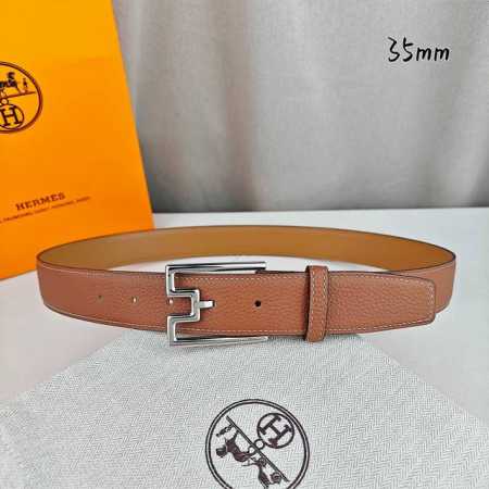 HermèS 爱马仕 新款针扣皮带 原单品质 进口头层牛皮 土黄色荔枝纹面搭配土黄色平纹底 35Mm宽 配官网亮金 亮银扣 - 点击图像关闭