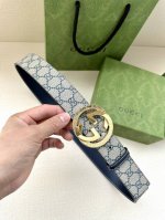 特 宽度3.8Cm Gucci Gg Supreme帆布腰带，饰以互扣式双 G 带扣。腰带为意大利尺寸， 黑色 蓝色 米色 乌木色 Gg Supreme帆布，采