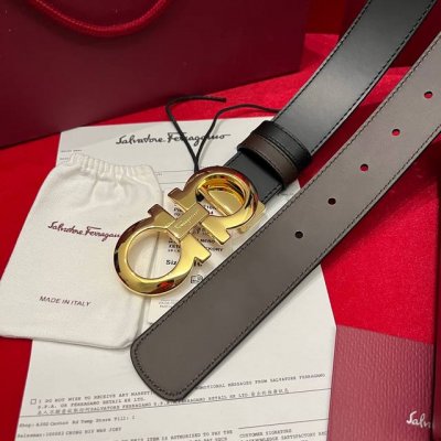 Ferragamo 菲拉格慕 雙面意大利進口原廠黑配全新精品镀钯搭扣 寬度35毫米 雙面可用 該皮帶可調節 且能根據需要裁剪達到修身效果 顶级