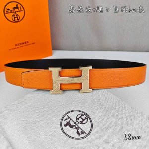 HermèS爱马仕 双头尖 双面原版 原单品质 进口头层牛皮 橙色荔枝纹搭配黑色平纹 寸半38Mm 配优质纯钢H 花纹金 银扣