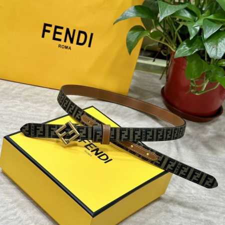 Fendl芬迪专柜同款 宽20Mm 原版定制布料 单环皮带钢扣 Ff图案布料材质 棕色皮革内衬 单钉镀钯金属配件 时尚潮流 经典系列 - 点击图像关闭