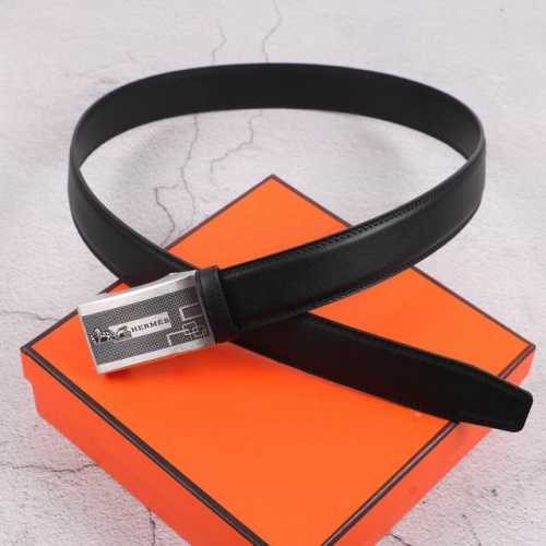 自动扣腰带］Hermes 爱马仕 宽3.5Mm 双面进口头层牛皮制作 搭配经典钢扣 真材实料 时尚经典 做工精致 高端男士皮带 长度可裁剪100 125