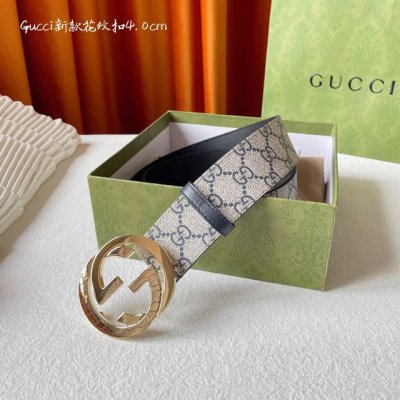 特 Gucci 灰黑色進口帆布Pvc耐用材料 搭配平紋頭層皮底 寬度40Mm 经典花紋扣永不过时款 潮流大方 时尚百搭