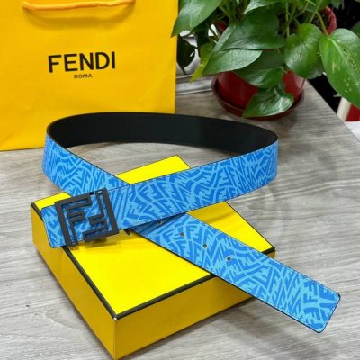 fendl 芬迪 专柜同款 宽40Mm原版定制天蓝色Ffvertigo图案皮料 搭配Ff按钉钢扣 时尚潮流 经典百搭款